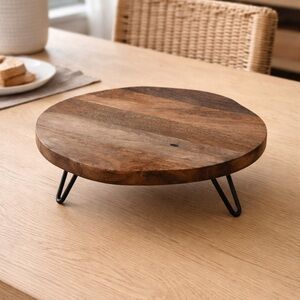 Pier 1 Wooden Pedestal Tray with Metal Legs